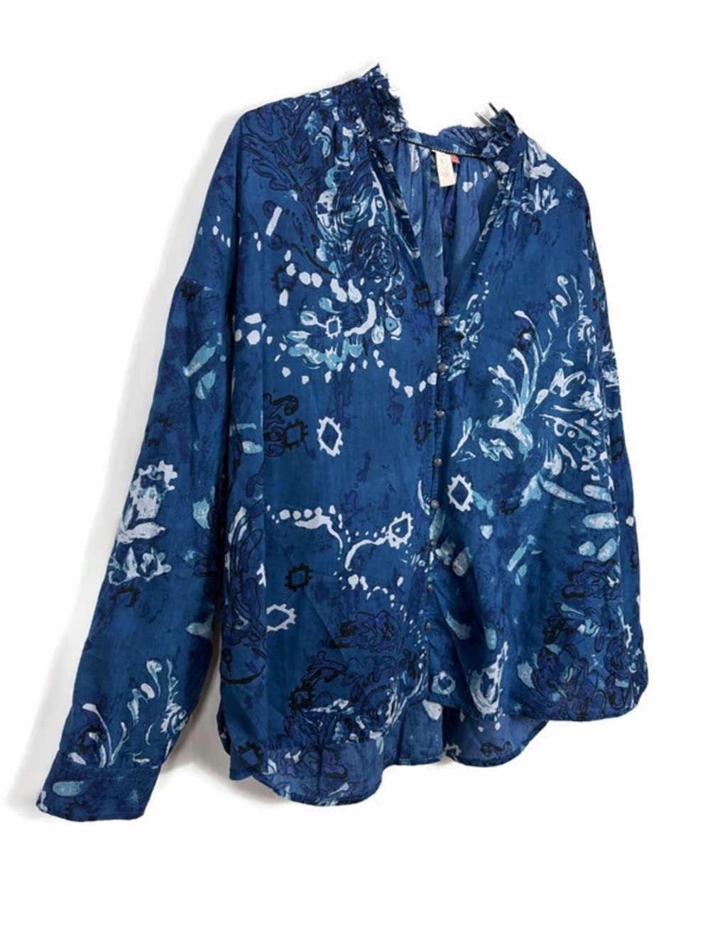 Anthropologie Pilcro The Tavi Ruffled Button Down Blouse Top Blue White Size XL - Picture 5 of 10